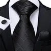 DiBanGu Business Plaid Black Solid Luxury Elegant Silk Ties for Men Designer Tie Buckle Handkerchief Cufflinks Wedding Accessory 240124