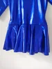 Blue Shiny Metallic pleated skirt Women's Dancing Dress half Sleeve Back Zippered Dress Party Clubwear Pole Dance Costume