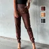 Damenhose, Punk-PU-Leder, mit kleinen Füßen und elastischen, extra langen Faux-Leggings, weite Passform, Schnürung für Damen