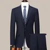 Мужские костюмы (пиджак и брюки), модный деловой джентльменский профессиональный костюм, тонкий рабочий костюм, простой, элегантный, свадебный, повседневный, 2 комплекта