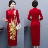 Roupas étnicas 2024 Tradicional Chinês Vestido Vintage Melhorado Qipao Cheongsam Nacional Phoenix Bordado Veludo Banquete Noite