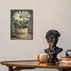 Metal Painting Vintage Tin Sign Flowers White Daisy with Dew Drop Metal Sign Retro Wall Decor for Home Cafes Office Store Pubs Club