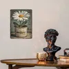 Metal Painting Vintage Tin Sign Flowers White Daisy with Dew Drop Metal Sign Retro Wall Decor for Home Cafes Office Store Pubs Club