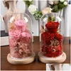 Couronnes de fleurs décoratives pour la Saint-Valentin, rose éternelle, cadeau pour elle, éclairée, fleur préservée, véritable dans un dôme en verre, anniversaire des mères Anni Otiki