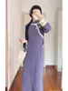 Etnische kleding Dames Winter Paars Wollen Cheongsam Pluche Jurk Vintage Chinese Traditionele Lange Mouw Dikke Jurken Korte Jas Qipao