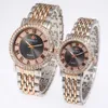 Ensemble de montres de luxe en diamant et or pour amoureux, montre-bracelet à Quartz pour hommes et femmes