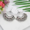 Dangle Earrings Ethnic Silver Color Big Round Drop Pendientes Retro White Crystal Alloy Beads Tassel Bijoux Femme Accessories