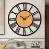 Horloges murales 3D grandes horloges murales chiffres romains nordiques rétro rond bois métal précis silencieux suspendus ornement salon décoration