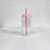 Yüksek Borosilikat 12 oz önceden delinmiş çift duvar kar küre boş süblimasyon BPA ücretsiz şeffaf yeniden kullanılabilir cam kutu plastik kapak ve saman