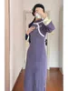 Abbigliamento etnico Donna Inverno Viola Cheongsam di lana Abito in peluche Vintage cinese tradizionale manica lunga Abiti spessi Cappotto corto Qipao