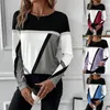 Blouses Femmes Femmes Léger Haut À Manches Longues Imprimé Géométrique Patchwork Col Rond Blouse Doux Respirant Décontracté Pour L'automne Printemps