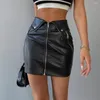 Saias estilo punk mulheres inverno mini saia cintura alta bolsos zíper fechamento curto slim fit hip envolto sexy couro falso