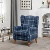 Modern Accent Chair with Retro Wood Legs, Comfy Upholstered Armchair,Tantan Check Design Single Sofa Chair for Living Room Bedroom Office