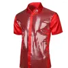 Men's Casual Shirts Men Relaxed Fit Shirt Shiny Surface Performance For Club Party 70s Disco Stage Show Long Sleeves Satin