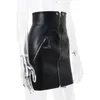 Rokken Hippe Gewikkelde Rok Sexy Hoge Taille Kunstleer Met Ritssluiting Zakken Punk Stijl Dames Winter Mini Slim Fit