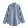 Kvinnors blusar Autumn Fashion Europe och USA Style Casual With Loose Pocket Linen Blend Striped Shirt