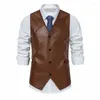 Men's Vests Vest Spring Summer Amazon Wholesale Fashion Retro V-Neck PU Leather Single Breasted Biker