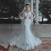 lusso Dubai Africa Abiti da sposa a sirena di lusso con maniche lunghe collo trasparente Abiti da sposa Abiti da sposa Applicazioni su misura Robe De Novias