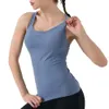 Lu-44 Haut de yoga pour femmes, débardeur court sans manches avec soutien-gorge rembourré, coupe cintrée, gilet d'entraînement, de course, de Sport athlétique, solide, exercice de Fitness Gy 34