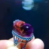 Pierścienie klastra Naturalne fioletowe kakokenit czerwony auralite 23 Regulowany pierścień 17.71/11 mm biżuteria Kobiety mężczyzn Rutylowany kwarc Pi xiu