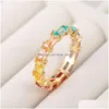 Three Stone Rings Eternity Rainbow Ring Wedding Band For Women 18K Gold Sier Plated Emerald-Cut Mti Color Created-Gemstone Drop Deliv Dhcob