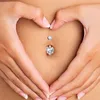 Navel Bell Button Rings G23 Titanium PIERC Internal Thread Navel Piercing Dangle Body Sexy Belly Button Rings Zircon Square Heart Prong Set Navel Rings YQ240125