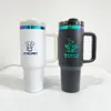 Caneca de viagem para armazém dos EUA, revestida a pó, isolada a vácuo, preta e branca, holográfica H2.0, 40 onças, copo banhado a arco-íris com tampa e canudo para gravação a laser de girassol