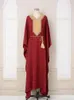 Ethnic Clothing Embroidered Gold Bubble Bead Bat Sleeve V-neck Loose Ruffled Long Dress Middle Eastern Muslim Women