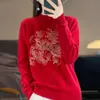 Designer Women's Clothing New Year Celebration 100% Wool Big Red Top Women's knitwear New Hot Diamond Thickened Short Knitted Sweater Clothing Fashion SweaterNSM7