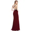 Party Dresses Angel-fashions Women's Beading Pleated Spaghetti Strap One Shoulder Bridesmaid Long Dress Sexy Backless High Split Evening