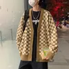 Men's Sweaters Cardigans Checkerboard Plaid Sweater Sports Casual Loose Cardigan Autumn Winter Single-breasted Long Sleeves Jacket Tops