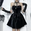 Robes décontractées Vintage Lace Up Mall Gothic A-Line Grunge E-Girl Halter Dos Nu Mini Robe Velours Skinny Femme Alt Vêtements