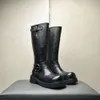 Bottes hautes d'hiver en cuir véritable pour homme, chaussures rétro à bout rond, plateforme confortable, élégantes, noires, chaudes, pour fête sociale