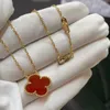 デザイナーヴァンCL-AP Fanjia High Edition Four Leaf Grass Necklace Women's 18K Rose Gold Lock Bone Chain Red Agate Defided Classic Pendant