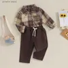 Kleidungssets Lioraitiin 0-12 Monate Baby Jungen Herbst Outfits Langarm Plaid Print Hemd Strampler + Hosen Set Kleinkind 2 Stücke Kleidung