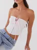 Women's Tanks Summer Slim Tube Tops Strapless Pink Satin Ribbon Decor Hook And Eye Vest Show Navel Bustier