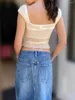 Women's Tanks Women Summer Cute Sheer Mesh Sleeveless Crop Top Y2k Square Neck Tank E-girls Camisole Coquette Aesthetic Shirt