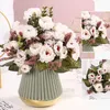 Faux Floral Greenery Bouquet sztuczne kwiaty centralne elementy dekoracyjne sztuczne mini piwonia do stolika do stolika do stolika