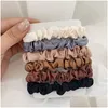 Pony Tails Holder Elegant French Satin Pony Tails Holder Hairband Imitation Silk Ropes Classic Headband Elastic Hair Rope 6Pcs/Set Wh Dhs1A