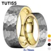 Bands Tutiss 6/8mm Flat Wedding Band Två färger Tungsten Hammer Ring Men Kvinnor Modesmycken bekväm passande