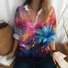 Bluzki damskie 3D kolorowy kwiat nadruk na guziki hawajskie dama długie -street street wolny damski damski odzież moda moda