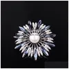 Pins Brooches Pins Todox Blue Crystal Sunflower Rhinestone Pearl Brooch Concise Style Wedding Gifts For Girls Fl Dress Garment Acce Dh045