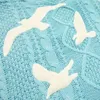Women's Knits Blue Cardigan For Autumn Winter Bird Embroidery Special Knit Cardigans Lazy Style Vintage Swift Sweater