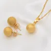 Beads 14k Yellow Gold Necklace Earrings for Women Girls,Trendy Charm Jewelry sets Ball Pendant Africa,Arabia,Nigeria