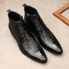 Bottes en cuir véritable pour hommes, motif Crocodile, faites à la main, tendance britannique, chaussures d'affaires chaudes d'hiver