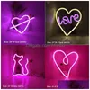 LED Neon Sign Smd2835 Veilleuse intérieure Amour Coeur Arc-en-ciel Chat Modèle d'éclairage USB Décorations Lampes de table pour les vacances de Noël par Dhpqt