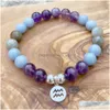 Perline Mg1377 Nuovo arrivo Acquario Zodiaco Bracciale Donna Pietra preziosa Spirituale Mala Ametista Hearling Nce Yoga Consegna gioielli Br Dh9In