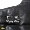 Men's Down Parkas Men Clothing Thug Club Jackets High Quality Black Leather Zipper Coats Metal Embroidered Letters Padded Jacket J240124