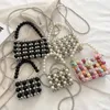 Evening Bags Candy Beaded Women's Shoulder Bag Fashion INS Colorful Pearl Crossbody For Woman Cute Knitted Hollow Out In Handbag