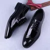 Dress Shoes Block Business Engraved Leather Pointy Lace-up Patent Shiny For Men's Wedding Shoe